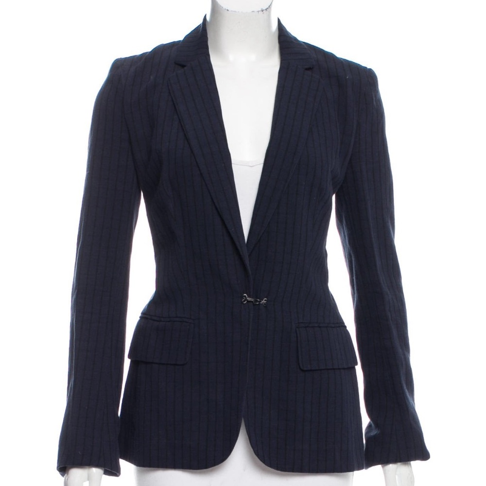 A.L.C. Blue pinstripe blazer with snakeskin collar